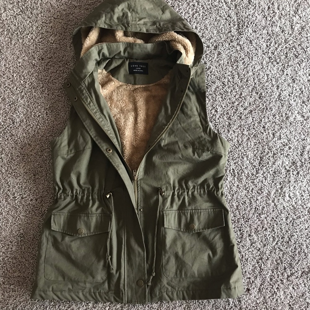 Love Tree Olive Green Faux Fur Vest